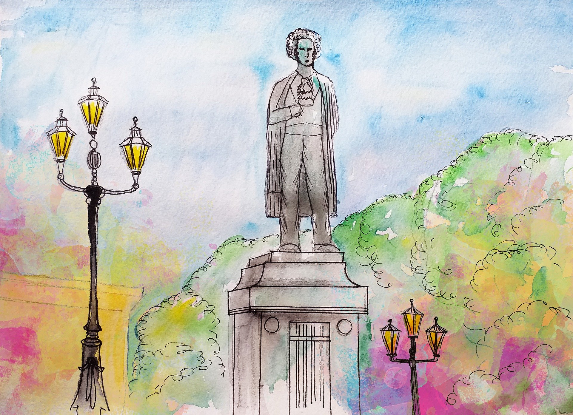 Памятник Александру Пушкину в Москве рисунок