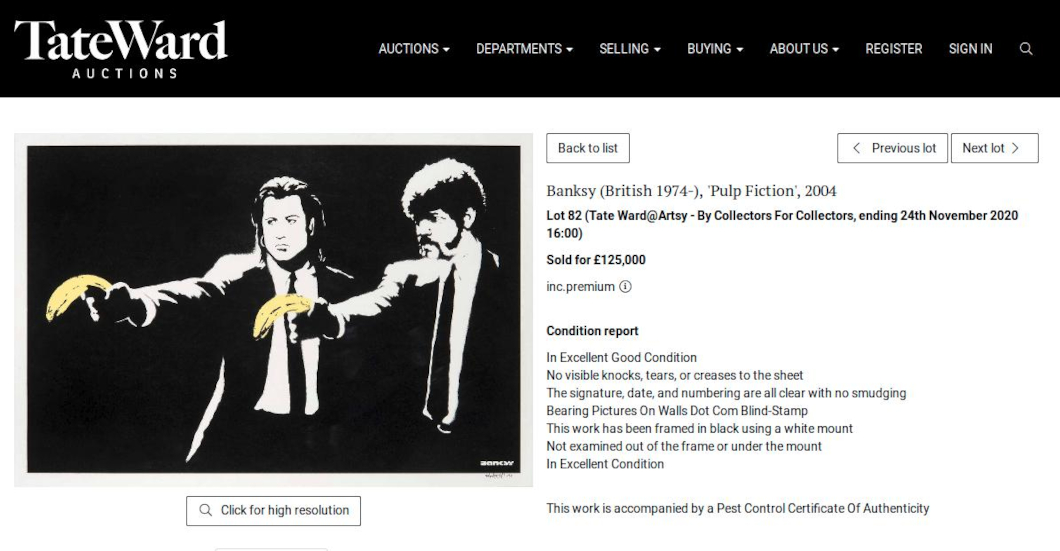 «Криминальное чтиво» от Бэнкси продали за 125 тысяч фунтов